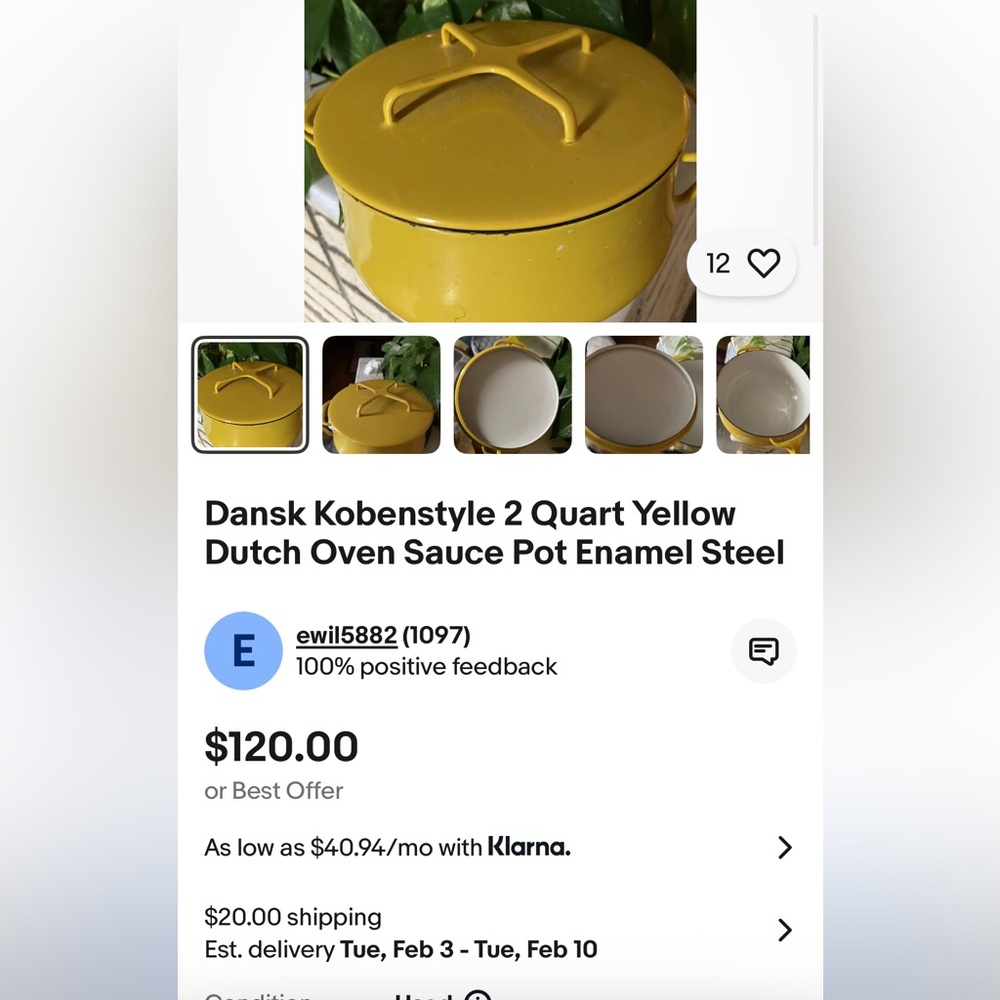 Dansk Designs Kobenstyle Yellow Enameled Dutch Oven & Lid. 2 Quart - Picture 15 of 17